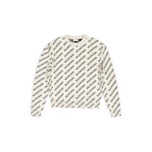 Mini Allover Logo Sweater in off-white and black cotton knit