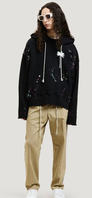 Palm Angels PxP Painted Raw Cut Hoodie 'Black/White'