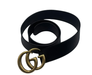 GUCCI Size 38 GG Marmont Black Gold Leather Belt