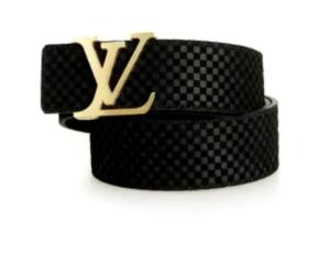Louis Vuitton Black Leather Damier Belt With Golden LV Buckle