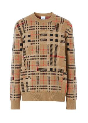 Contrast Check Cashmere Jacquard Sweater