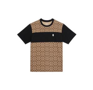 COACH SS22 Men Logo Full Print Patchwork Short Sleeve T-shirt Khaki