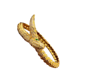 Fashion Plated 18K Gold Bangle Cool Personality Green Eye Scale Pattern Lucky Beauty Snake Diamond Bracelet