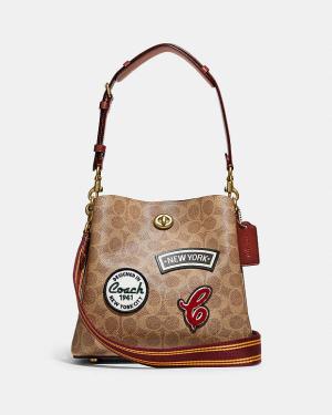 Coach Willow Bucket Bag In Signature Canvas With Patches