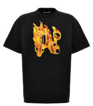 Palm Angels Black Burning Monogram T-shirt