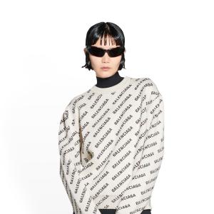 Mini Allover Logo Sweater in off-white and black cotton knit