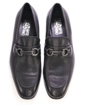 SALVATORE FERRAGAMO - Black On Black Gancini Leather Loafer