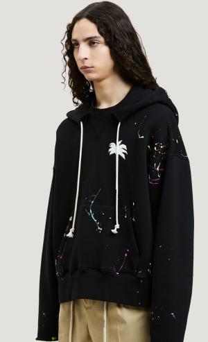 Palm Angels PxP Painted Raw Cut Hoodie 'Black/White'