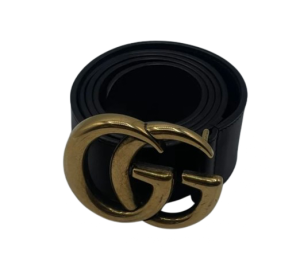 GUCCI Size 38 GG Marmont Black Gold Leather Belt