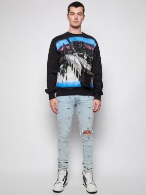 AMIRI PAINTED CITY CREWNECK SWEATSHIRT BLACK