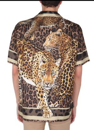 DOLCE & GABBANA HAWAII SILK SHIRT WITH LEOPARD PRINT