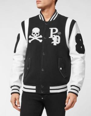 PHILIPPPLEIN COLLEGE JACKET DEER LEATHER SLEEVES PATCHES