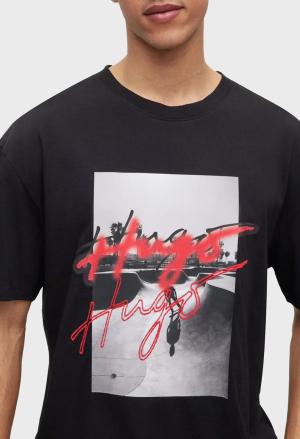 Hugo Printed cotton oversize crew neck t shirt men 