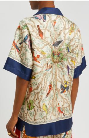 GUCCI  Bird-Print Regular-Fit Silk Shirt