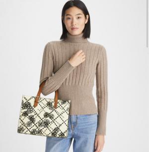 TORY BURCH T MONOGRAM LEATHER HIGH FREQUENCY TOTE BAG