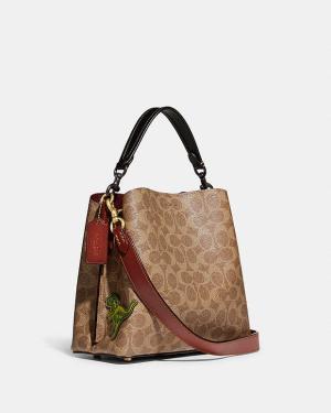 Coach Willow Bucket Bag In Signature Canvas With Patches