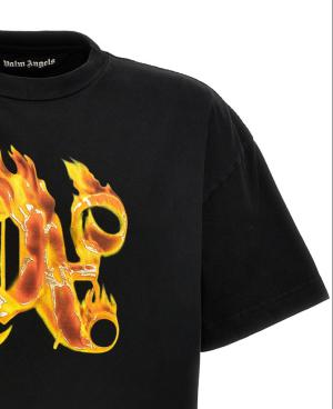 Palm Angels Black Burning Monogram T-shirt