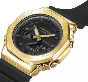 Casio G-Shock G-Steel GM-2100G-1A9DR Gold Ip Analog-Digital Dial Black Resin Strap Men's Watch G1278