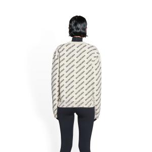 Mini Allover Logo Sweater in off-white and black cotton knit