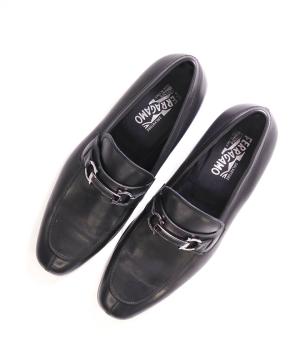 SALVATORE FERRAGAMO - Black On Black Gancini Leather Loafer