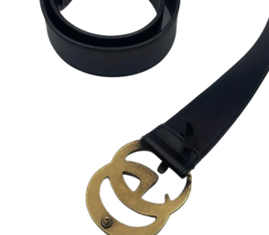 GUCCI Size 38 GG Marmont Black Gold Leather Belt