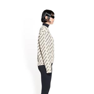Mini Allover Logo Sweater in off-white and black cotton knit
