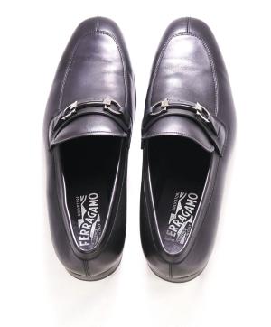 SALVATORE FERRAGAMO - Black On Black Gancini Leather Loafer