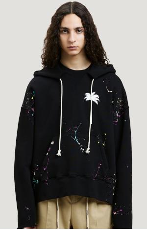 Palm Angels PxP Painted Raw Cut Hoodie 'Black/White'