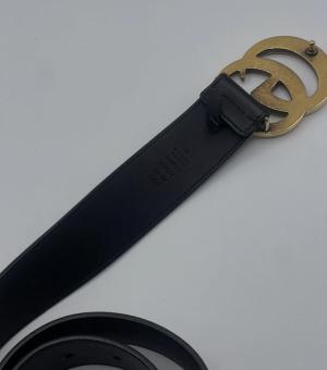 GUCCI Size 38 GG Marmont Black Gold Leather Belt