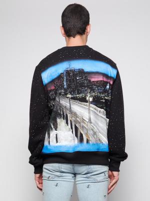 AMIRI PAINTED CITY CREWNECK SWEATSHIRT BLACK