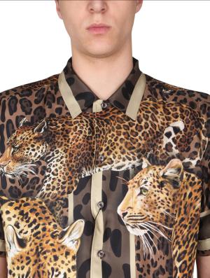 DOLCE & GABBANA HAWAII SILK SHIRT WITH LEOPARD PRINT