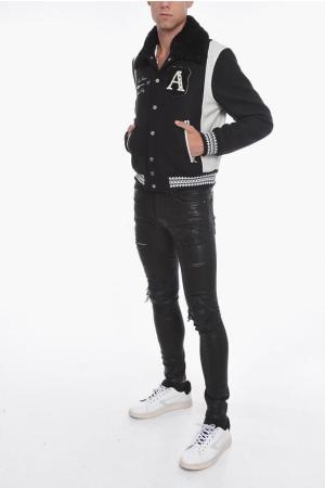 AMIRI VARSITY ALWAYS ON POINT JACKET WITH REMOVABLE FURRED COLLAR