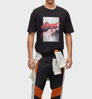 Hugo Printed cotton oversize crew neck t shirt men 