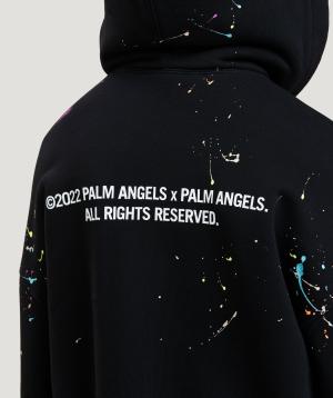 Palm Angels PxP Painted Raw Cut Hoodie 'Black/White'