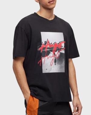 Hugo Printed cotton oversize crew neck t shirt men 