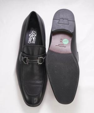 SALVATORE FERRAGAMO - Black On Black Gancini Leather Loafer
